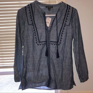 J.Crew Embroidered Peasant Top-Blue Cotton